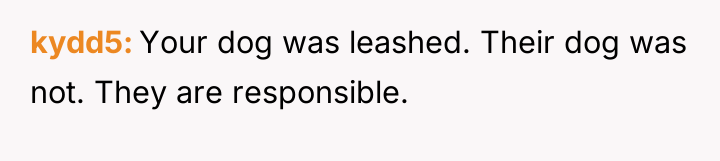 kydd5 Your dog was leashed. Their dog was not. They...