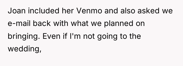 Joan included her Venmo and also asked we e-mail back...