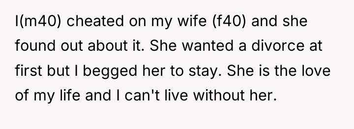 I(m40) cheated on my wife (f40) and she found out...