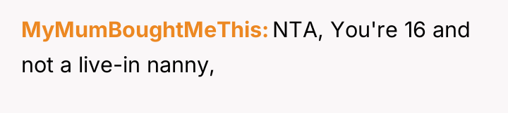 MyMumBoughtMeThis NTA, You're 16 and not a live-in nanny,