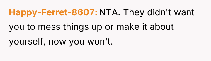 Happy-Ferret-8607 NTA. They didn't want you to mess things up...