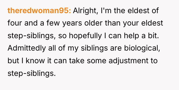theredwoman95 Alright, I'm the eldest of four and a few...