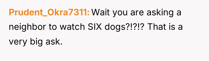 Prudent_Okra7311 Wait you are asking a neighbor to watch SIX...