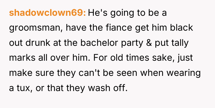 shadowclown69 He's going to be a groomsman, have the fiance...