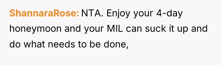 ShannaraRose NTA. Enjoy your 4-day honeymoon and your MIL can...