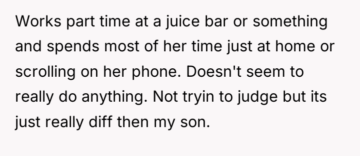 Works part time at a juice bar or something and...