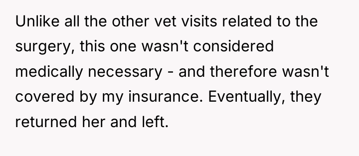 Unlike all the other vet visits related to the surgery,...