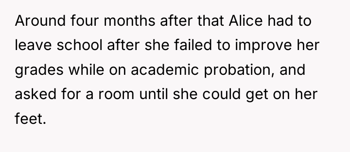 Around four months after that Alice had to leave school...