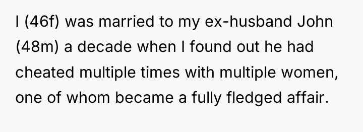 I (46f) was married to my ex-husband John (48m) a...