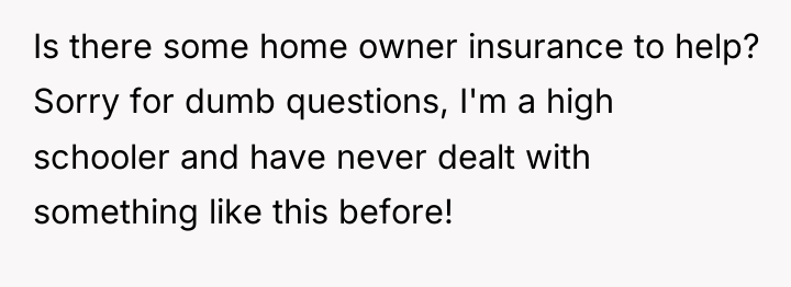 Is there some home owner insurance to help? Sorry for...
