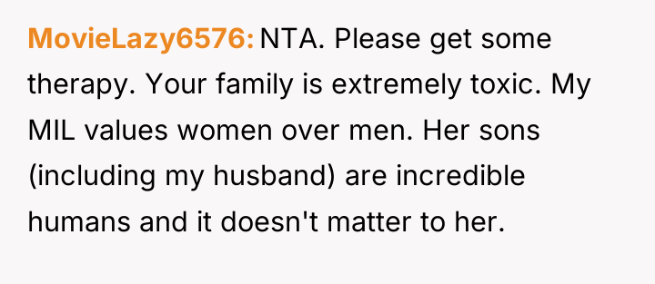 MovieLazy6576 NTA. Please get some therapy. Your family is extremely...