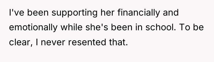 I've been supporting her financially and emotionally while she's been...