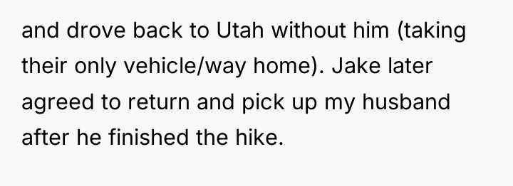 and drove back to Utah without him (taking their only...
