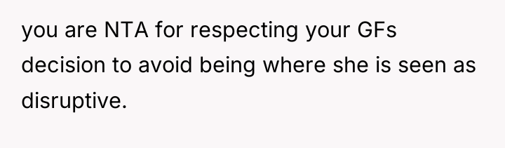 you are NTA for respecting your GFs decision to avoid...