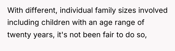 With different, individual family sizes involved including children with an...