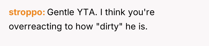 stroppo Gentle YTA. I think you're overreacting to how "dirty"...