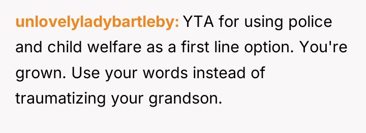 unlovelyladybartleby YTA for using police and child welfare as a...
