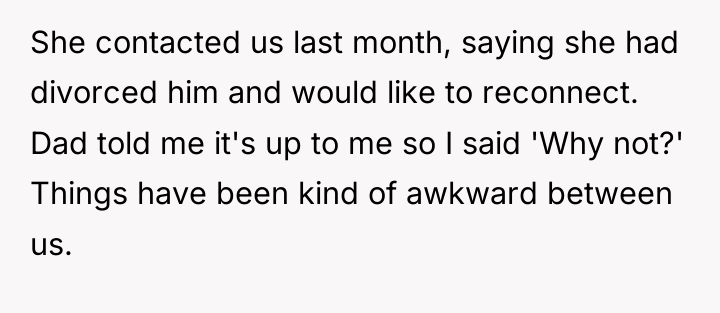 She contacted us last month, saying she had divorced him...