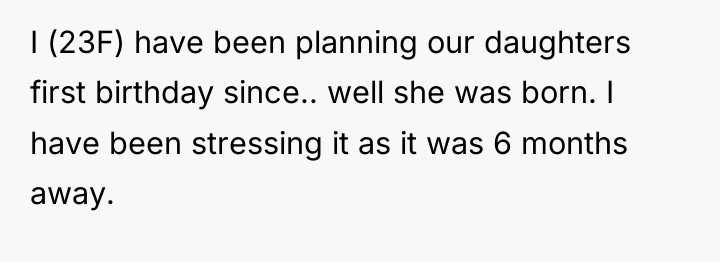 I (23F) have been planning our daughters first birthday since.....