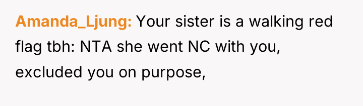 Amanda_Ljung Your sister is a walking red flag tbh: NTA...
