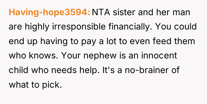 Having-hope3594 NTA sister and her man are highly irresponsible financially....