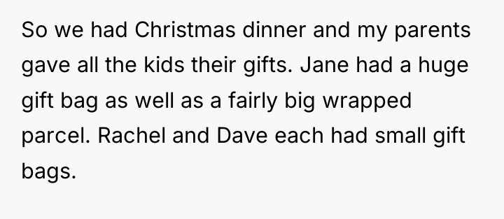 So we had Christmas dinner and my parents gave all...