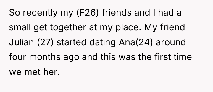 So recently my (F26) friends and I had a small...