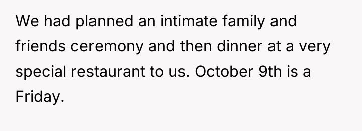 We had planned an intimate family and friends ceremony and...