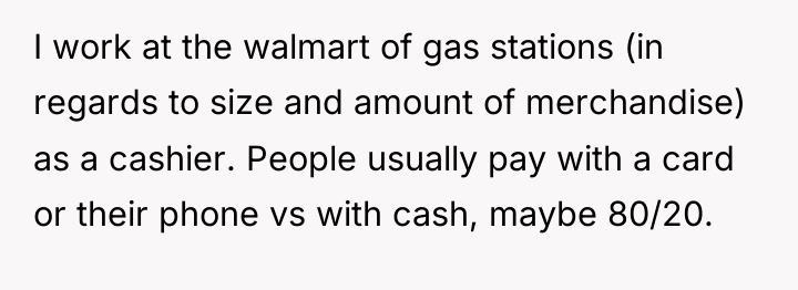 I work at the walmart of gas stations (in regards...