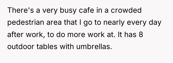 There's a very busy cafe in a crowded pedestrian area...