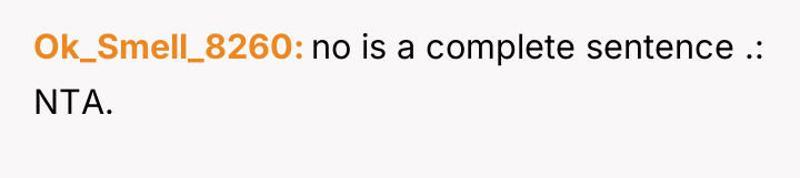 Ok_Smell_8260 no is a complete sentence .: NTA.