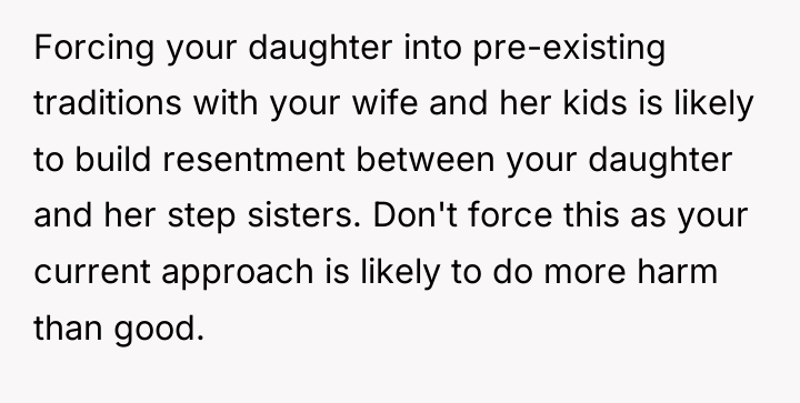 Forcing your daughter into pre-existing traditions with your wife and...