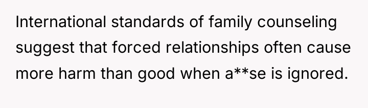 International standards of family counseling suggest that forced relationships often...