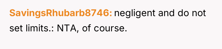 SavingsRhubarb8746 negligent and do not set limits.: NTA, of course.