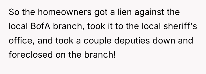 So the homeowners got a lien against the local BofA...