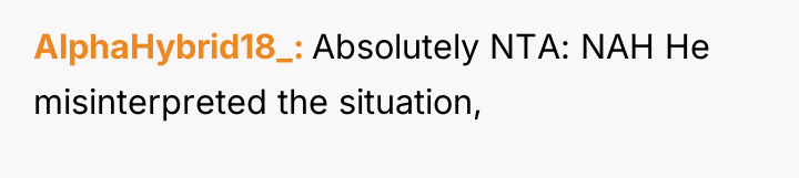 AlphaHybrid18_ Absolutely NTA: NAH He misinterpreted the situation,
