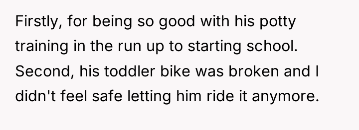 Firstly, for being so good with his potty training in...