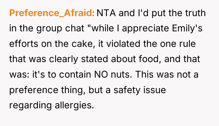 Preference_Afraid NTA and I'd put the truth in the group...