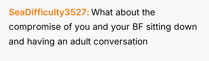 SeaDifficulty3527 What about the compromise of you and your BF...