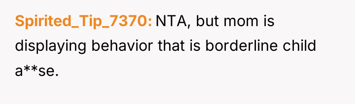 Spirited_Tip_7370 NTA, but mom is displaying behavior that is borderline...