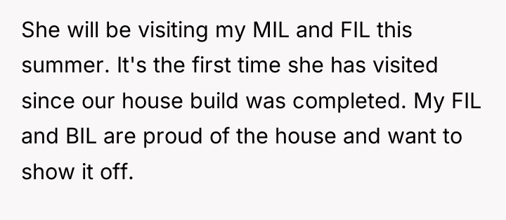 She will be visiting my MIL and FIL this summer....