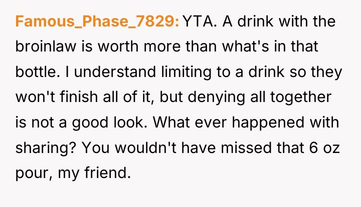 Famous_Phase_7829 YTA. A drink with the broinlaw is worth more...