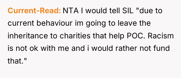 Current-Read NTA I would tell SIL "due to current behaviour...