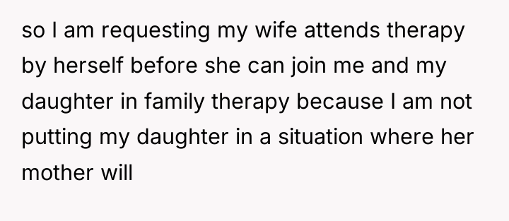 so I am requesting my wife attends therapy by herself...