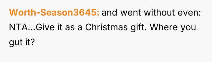 Worth-Season3645 and went without even: NTA...Give it as a Christmas...