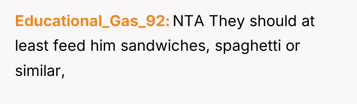 Educational_Gas_92 NTA They should at least feed him sandwiches, spaghetti...