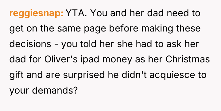 reggiesnap YTA. You and her dad need to get on...