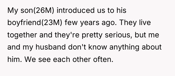 My son(26M) introduced us to his boyfriend(23M) few years ago....