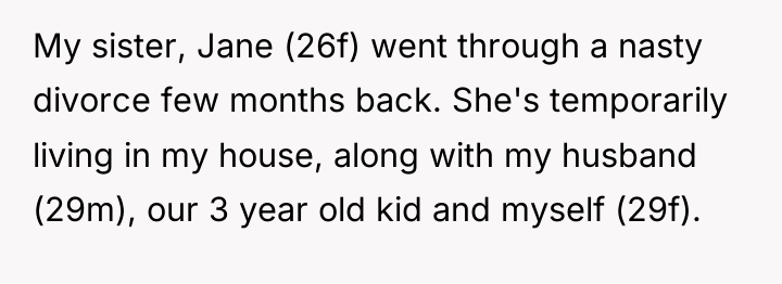 My sister, Jane (26f) went through a nasty divorce few...