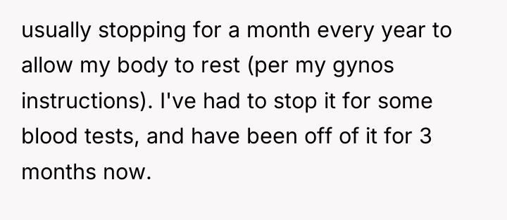 usually stopping for a month every year to allow my...